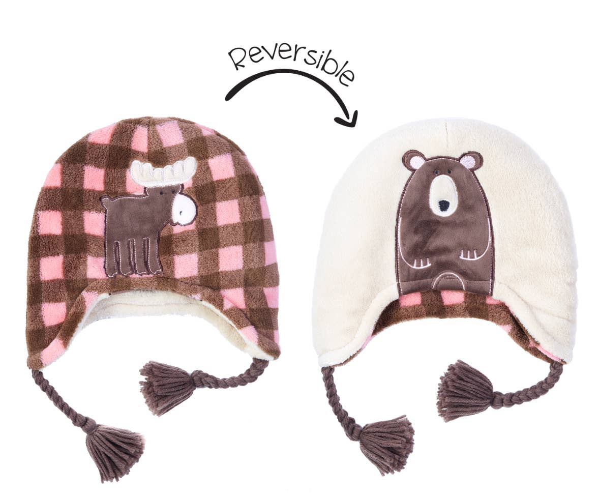 Pink Moose/Brown Bear Kids Winter Hat-0