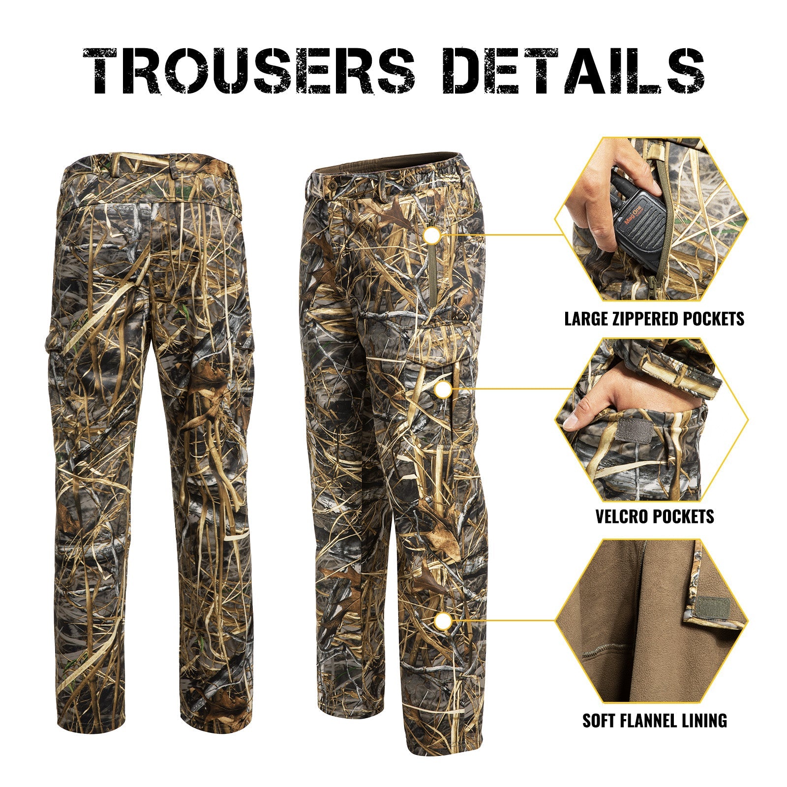 Hunting Pants for Men Camouflage Clothing Gear Windproof Fleece Lined for Winter-2