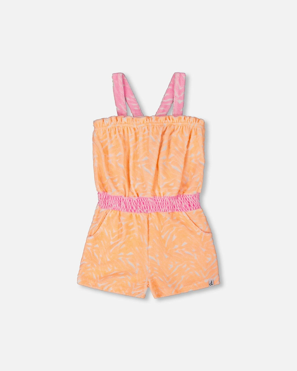 Printed Terry Cloth Romper Vibrant Orange And White-0