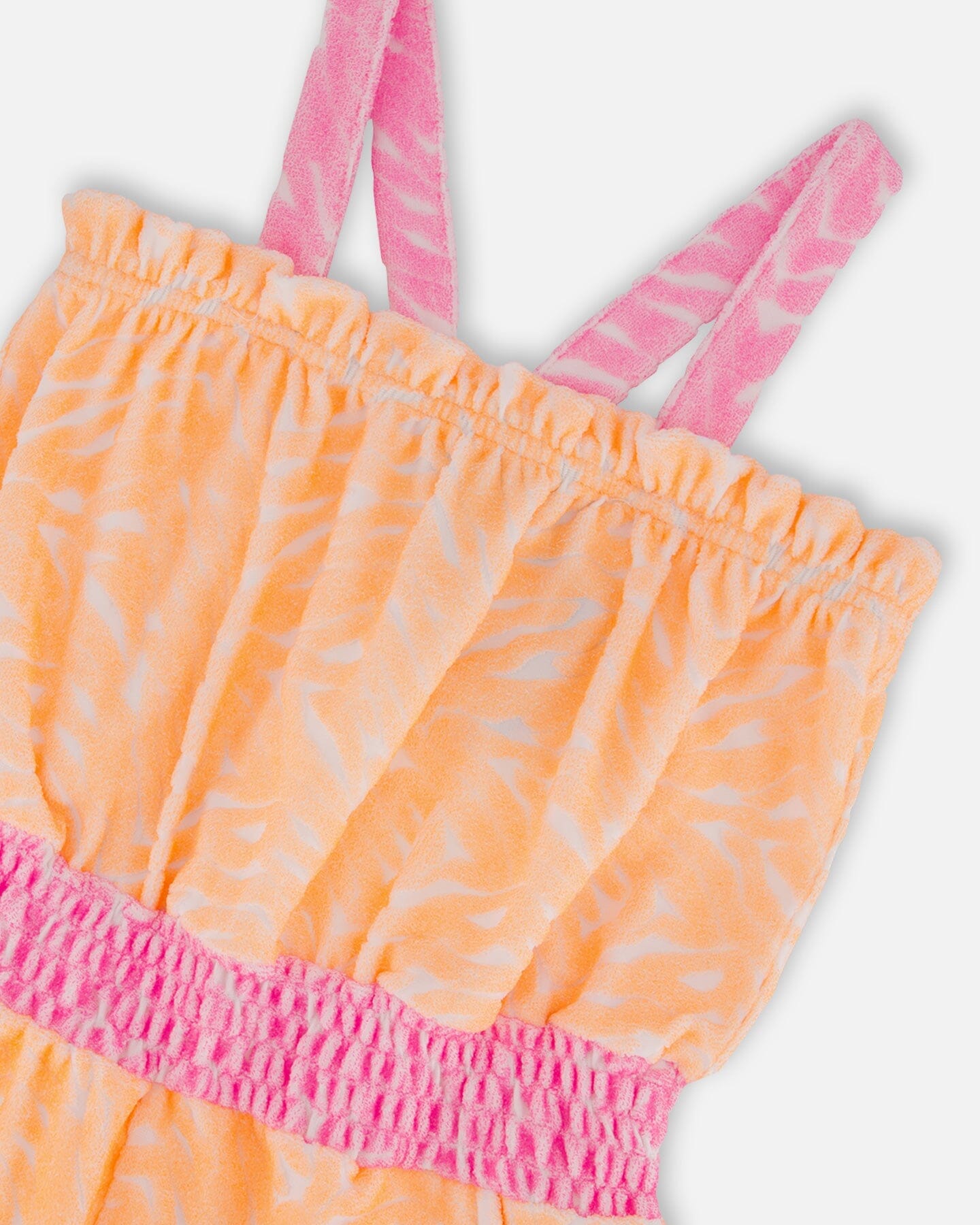Printed Terry Cloth Romper Vibrant Orange And White-3