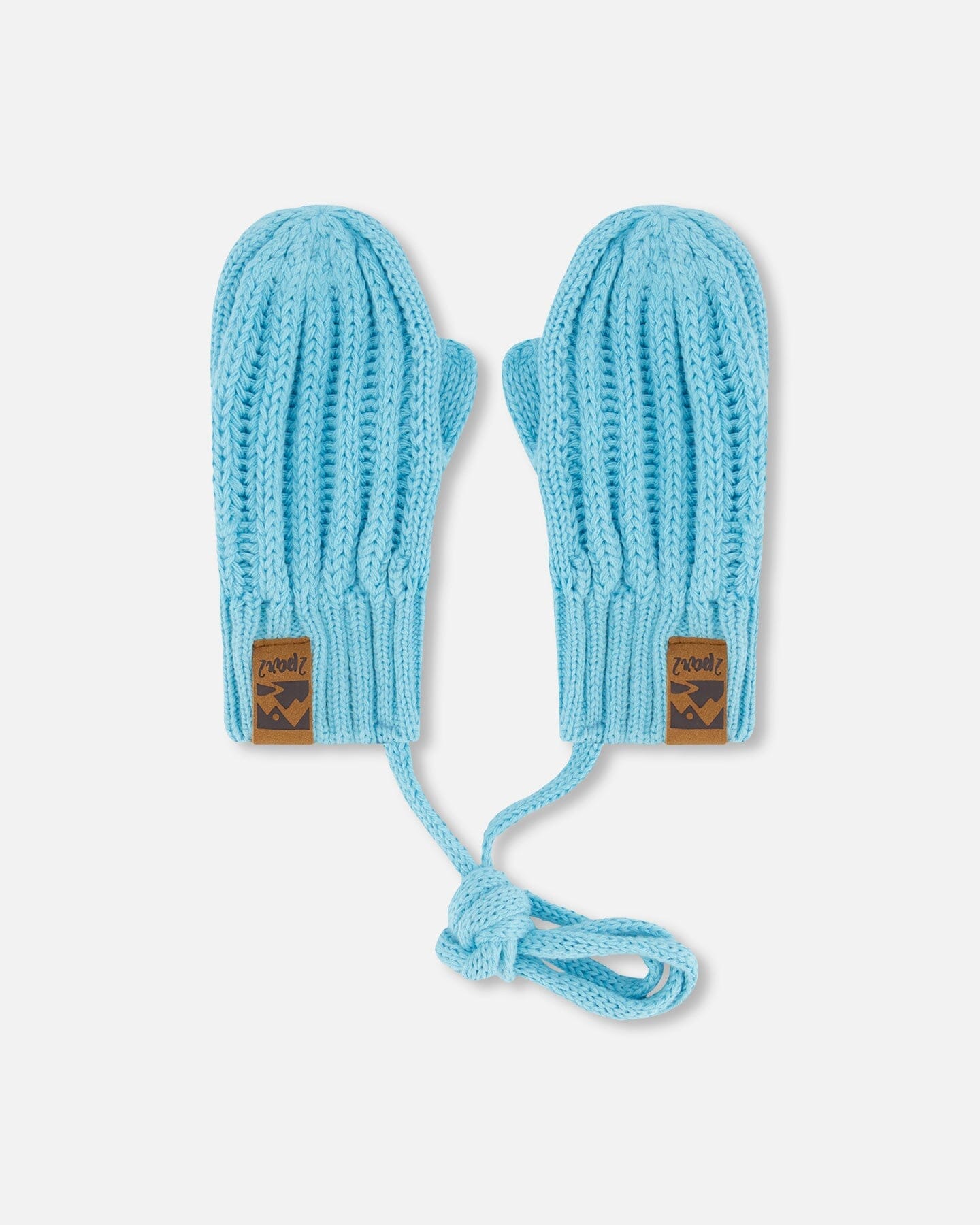 Baby Knit Mittens With String Light Blue-0