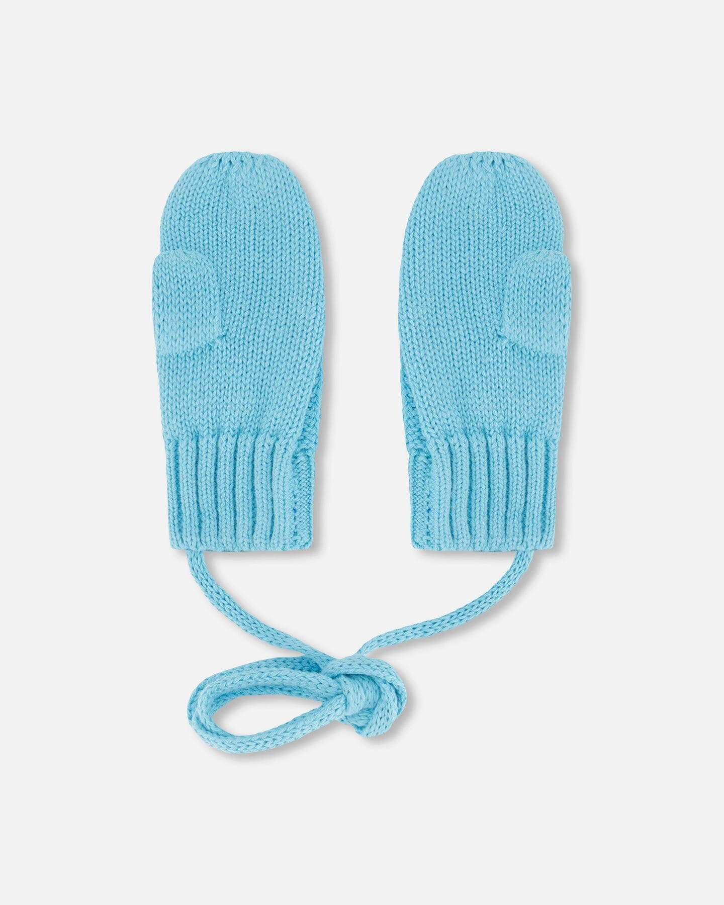 Baby Knit Mittens With String Light Blue-1