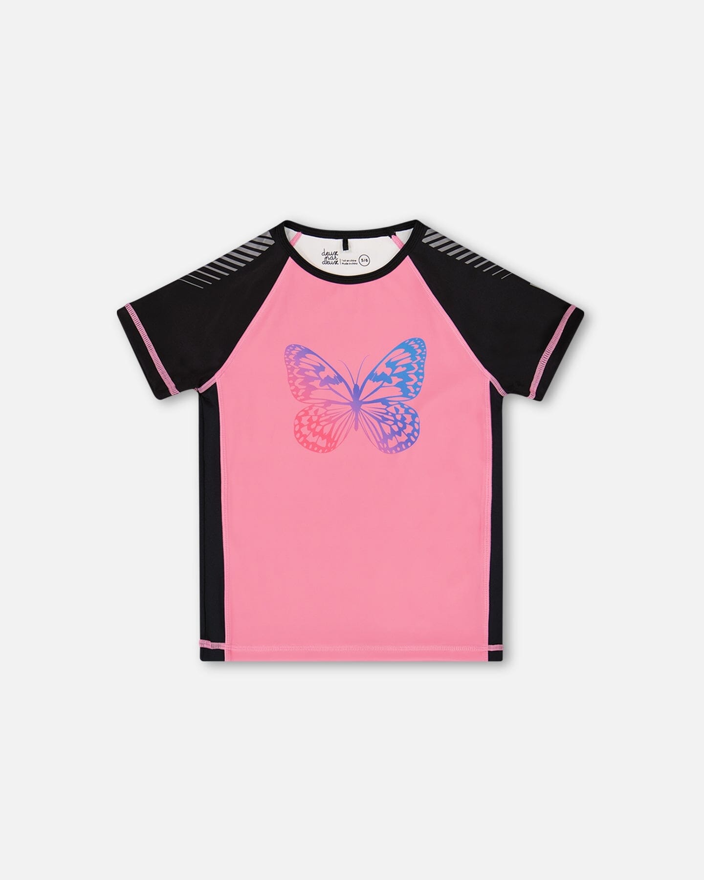 Printed Short Sleeve Athletic Top Pink With Butterflies-0