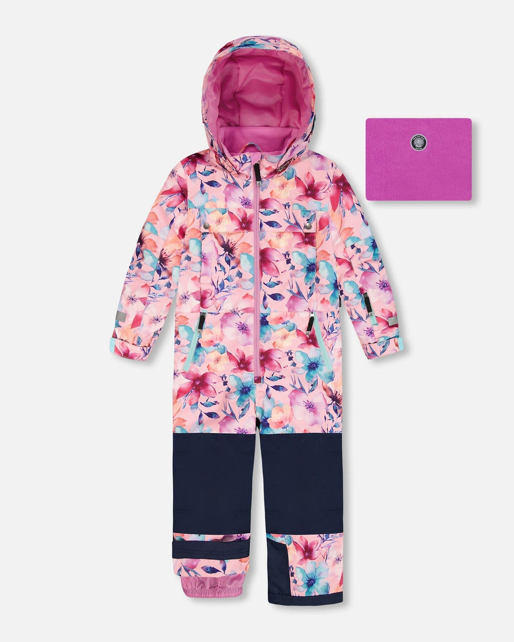 One-Piece Teknik Snowsuit Pink Watercolor Flower Print-0