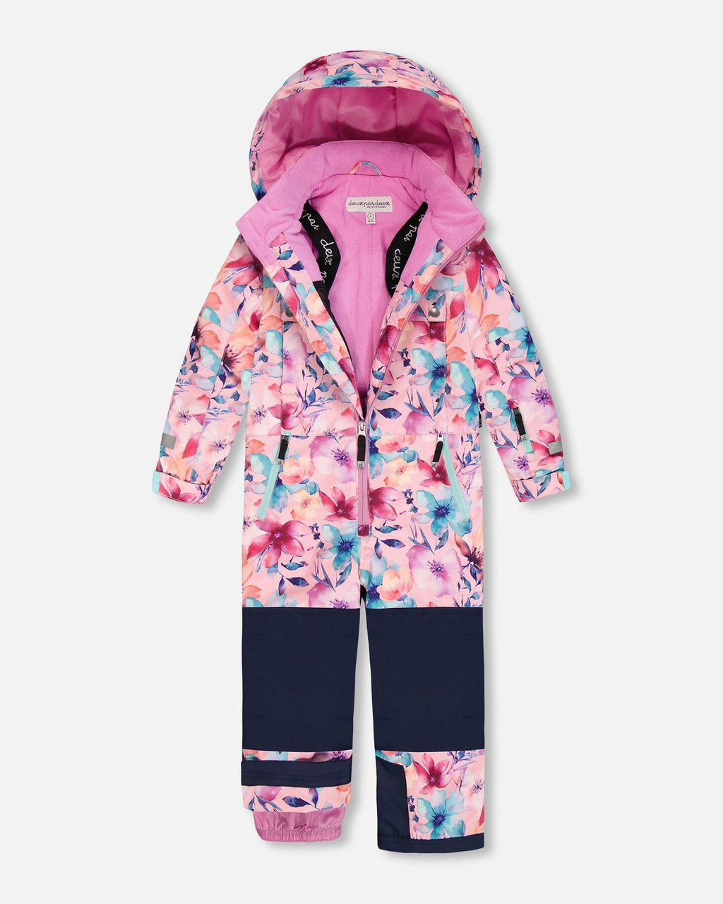One-Piece Teknik Snowsuit Pink Watercolor Flower Print-2