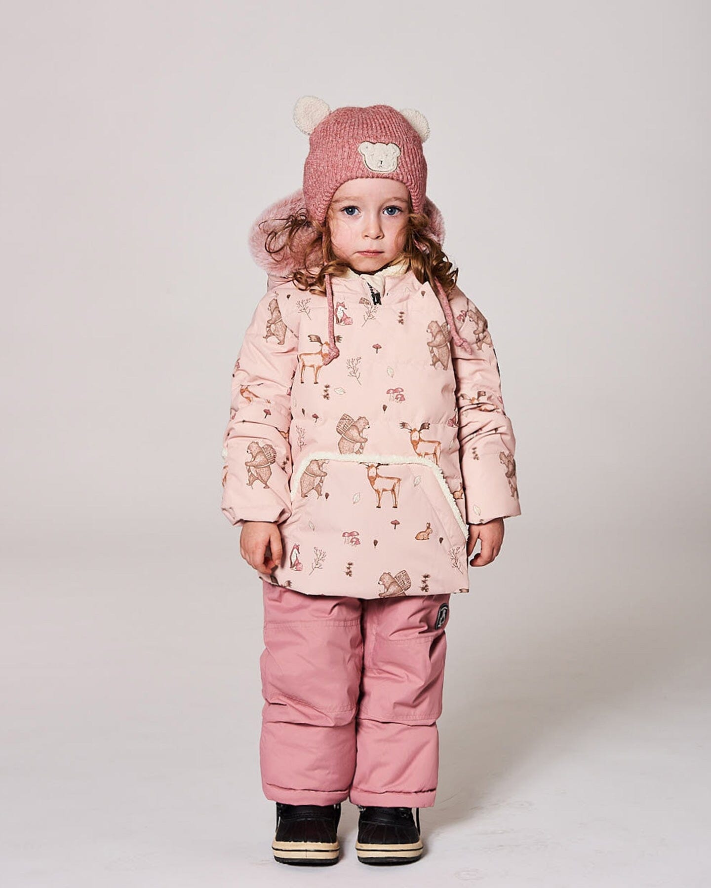 Lined Baby Winter Knit Hat With Ear Flaps Dusty Pink-2