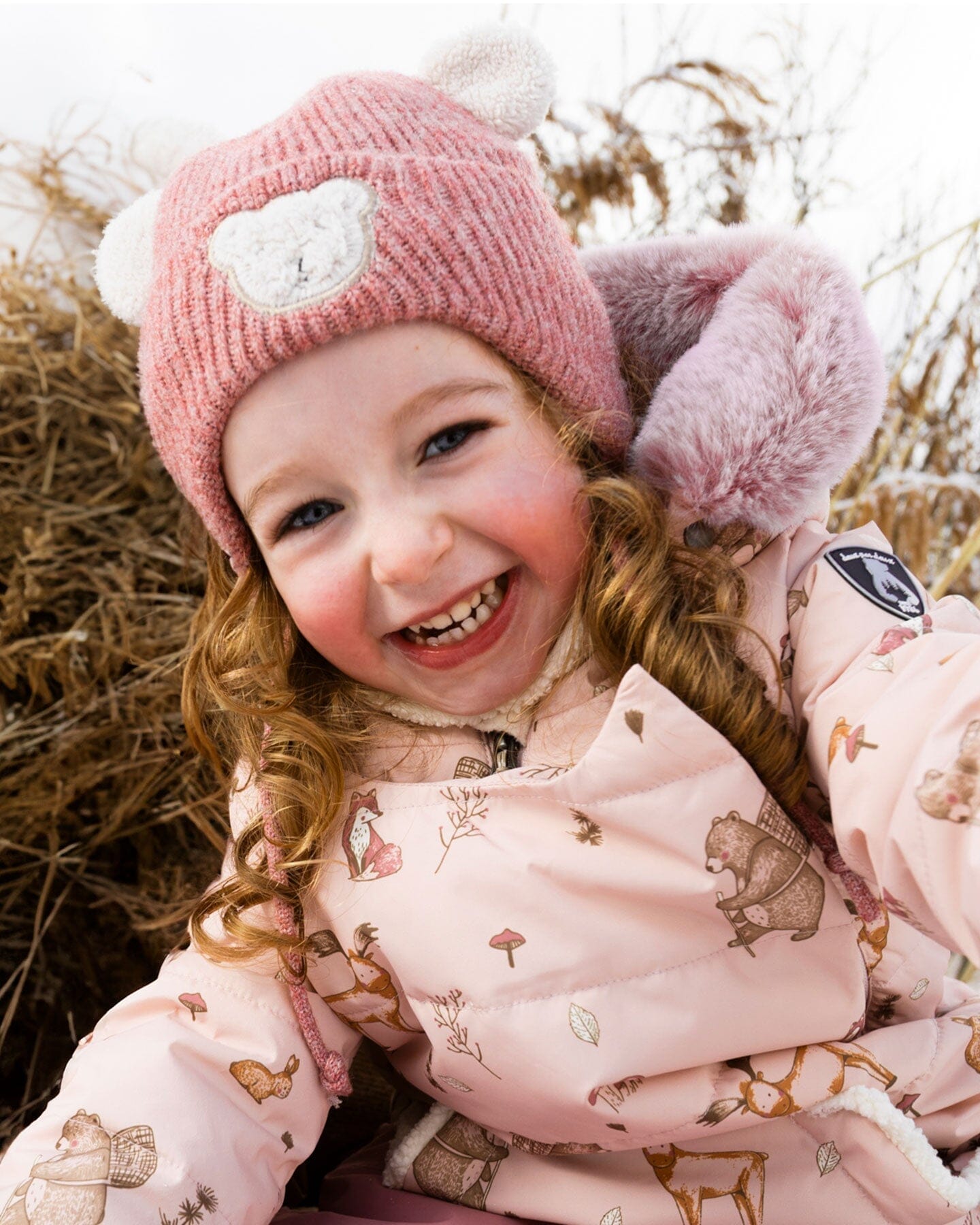 Lined Baby Winter Knit Hat With Ear Flaps Dusty Pink-1
