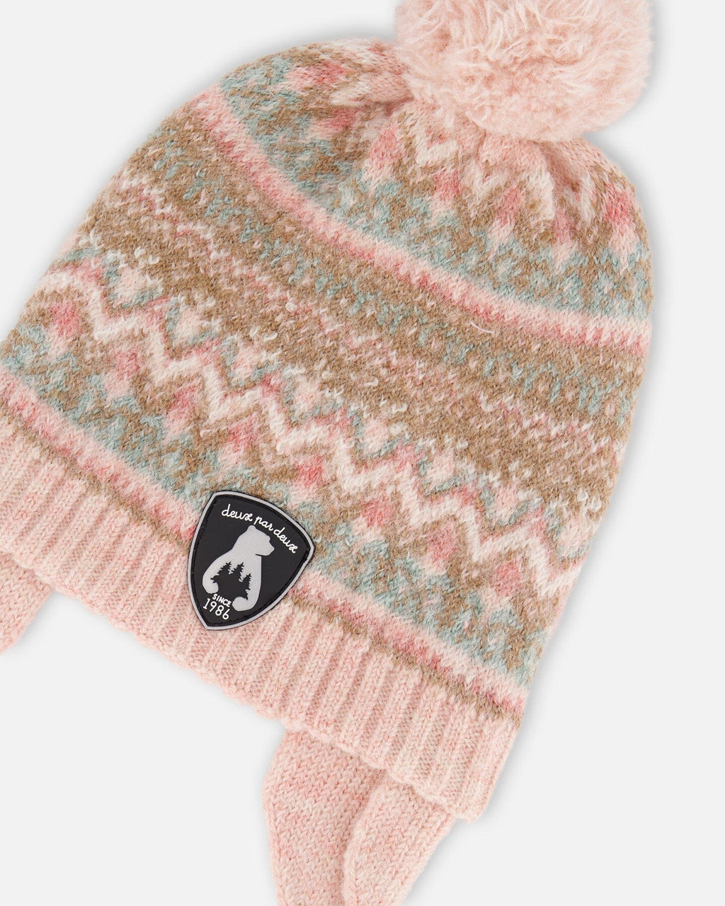 Lined Baby Knit Pompom Hat With Ear Flaps Dusty Pink