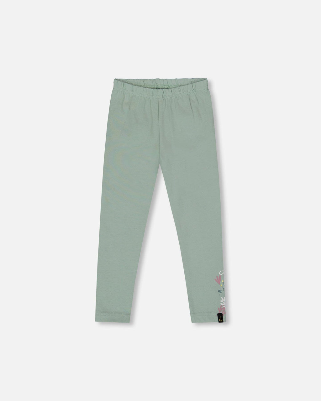 Organic Cotton Jersey Leggings Jade Green With Floral Detail-0