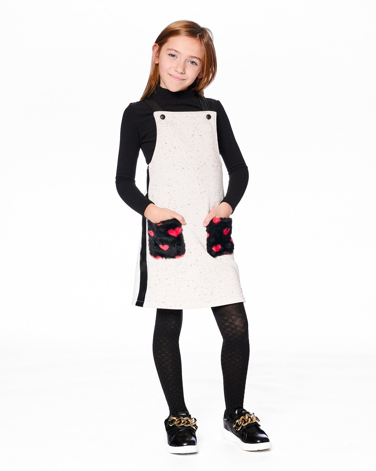 Glittering French Terry Overall Dress Beige And Black-1