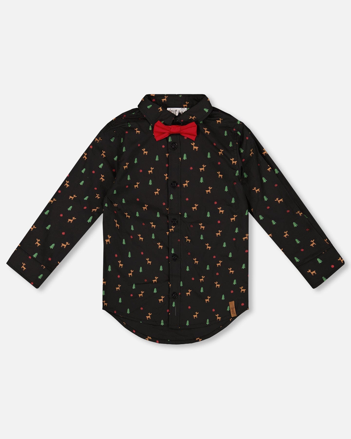 Printed Poplin Shirt Black And Multicolor With Bow Tie-0
