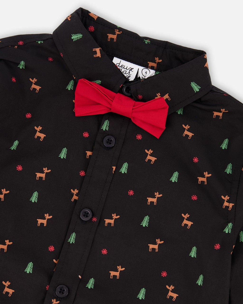 Printed Poplin Shirt Black And Multicolor With Bow Tie-3