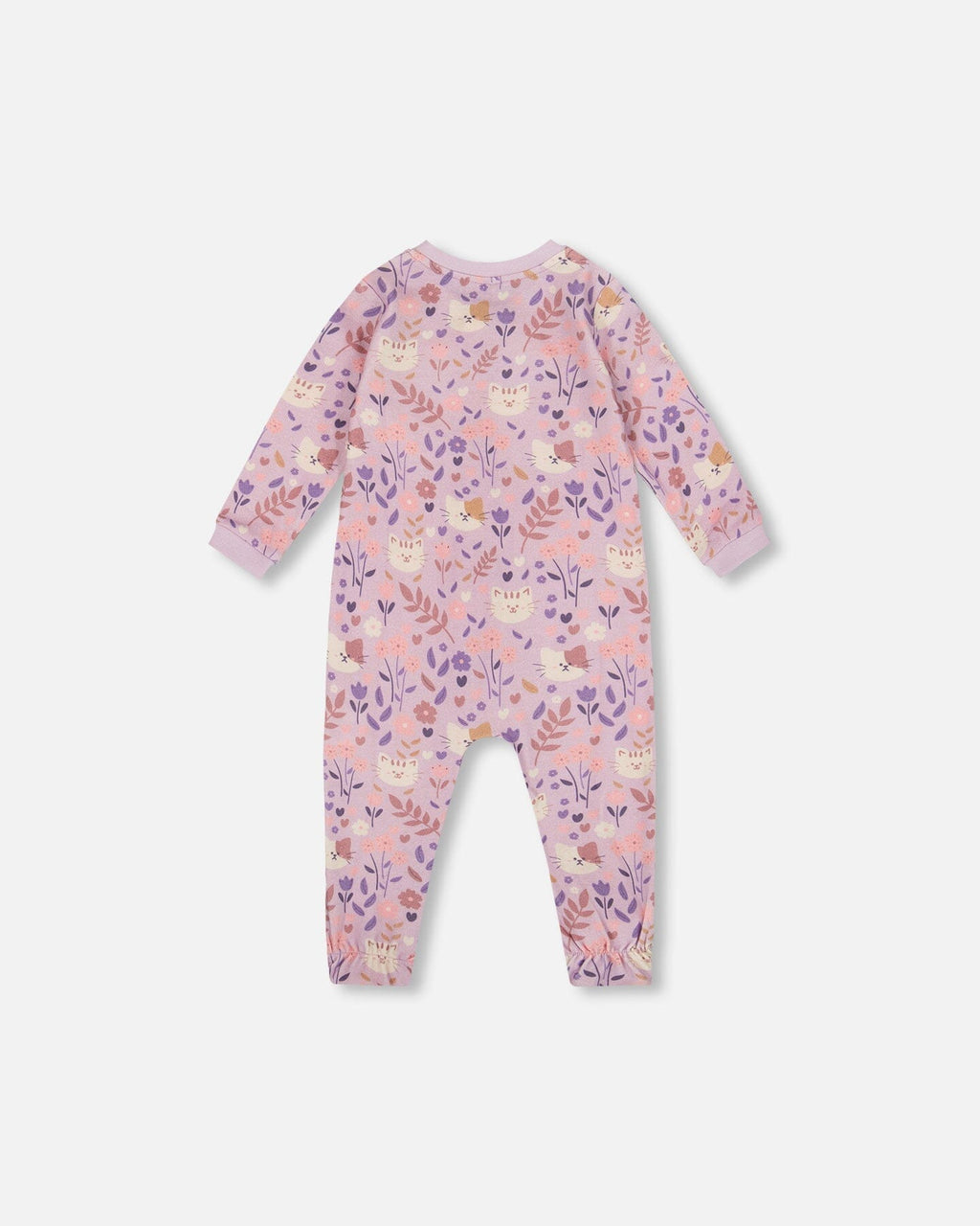 One-Piece Organic Cotton Pajama Lilac Cat Print-1