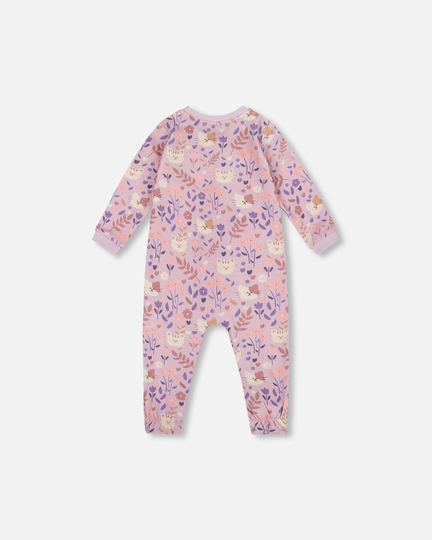 One-Piece Organic Cotton Pajama Lilac Cat Print-1