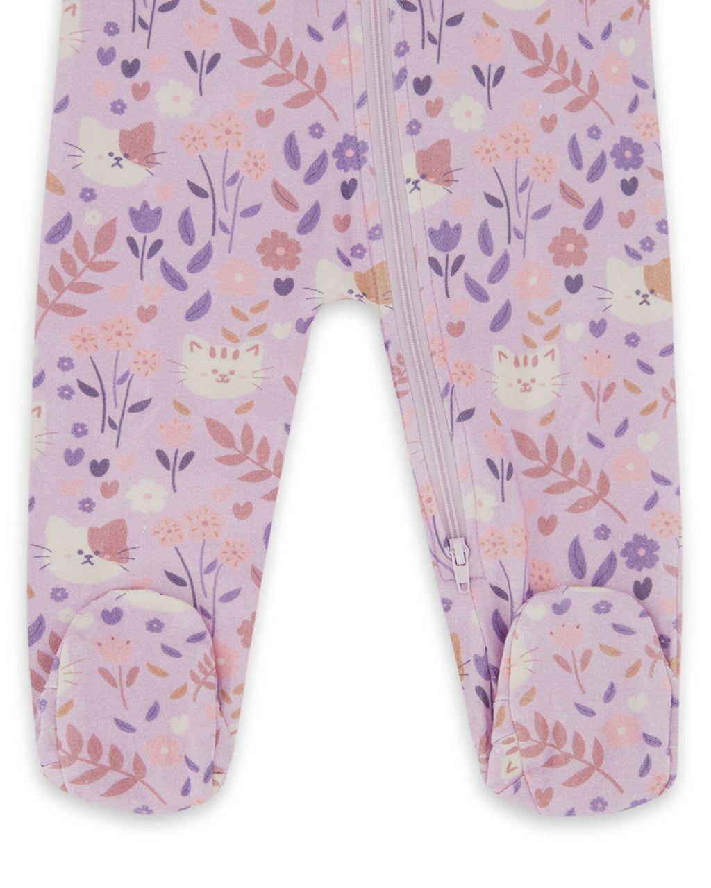 One-Piece Organic Cotton Pajama Lilac Cat Print-2