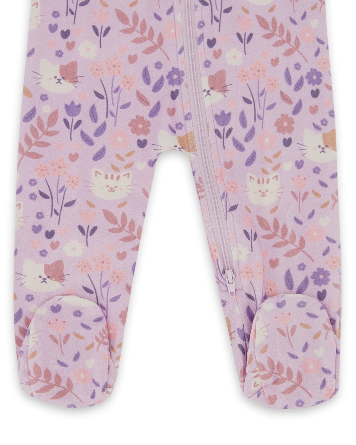 One-Piece Organic Cotton Pajama Lilac Cat Print-2