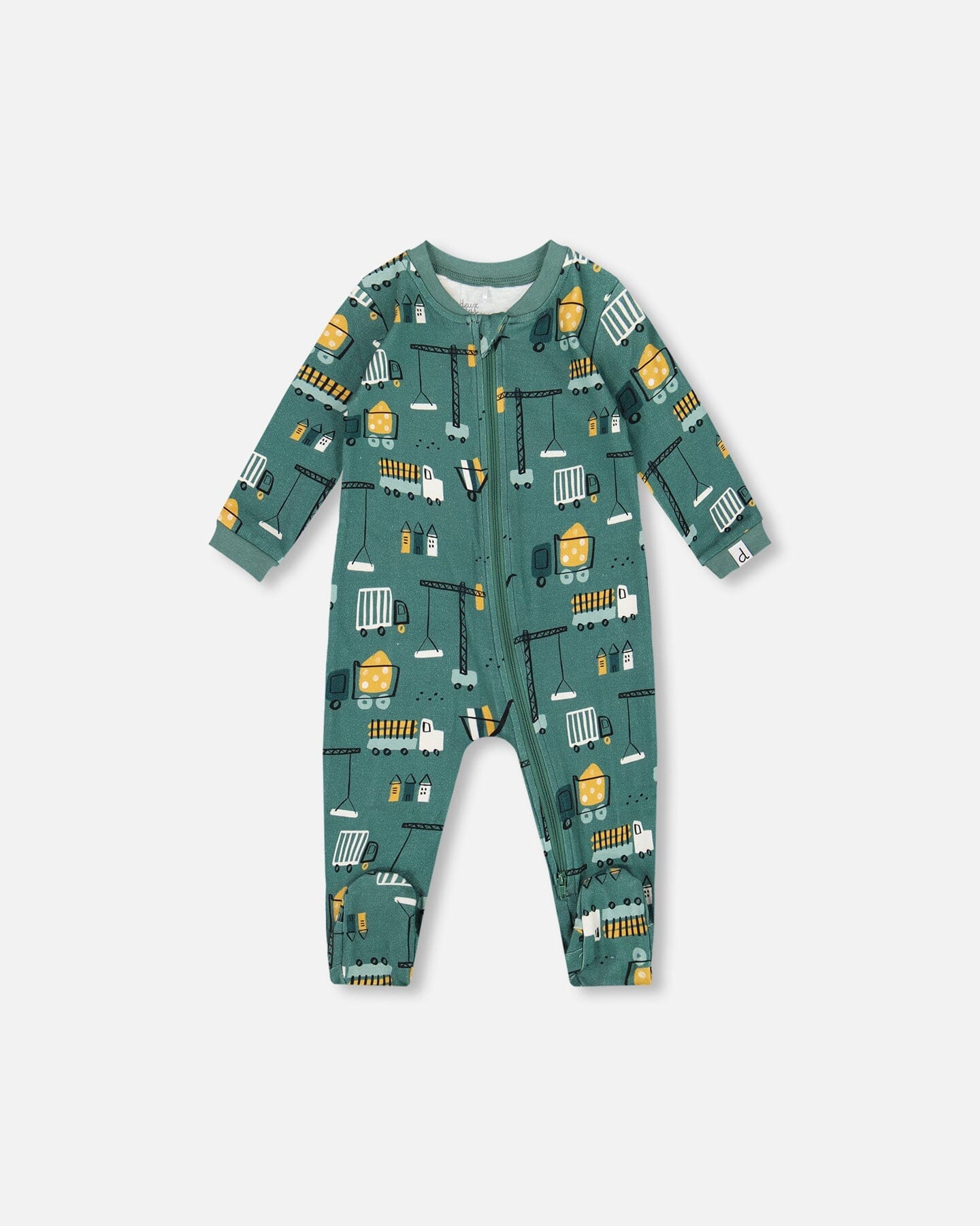 One-Piece Organic Cotton Pajama Teal Construction Print-0