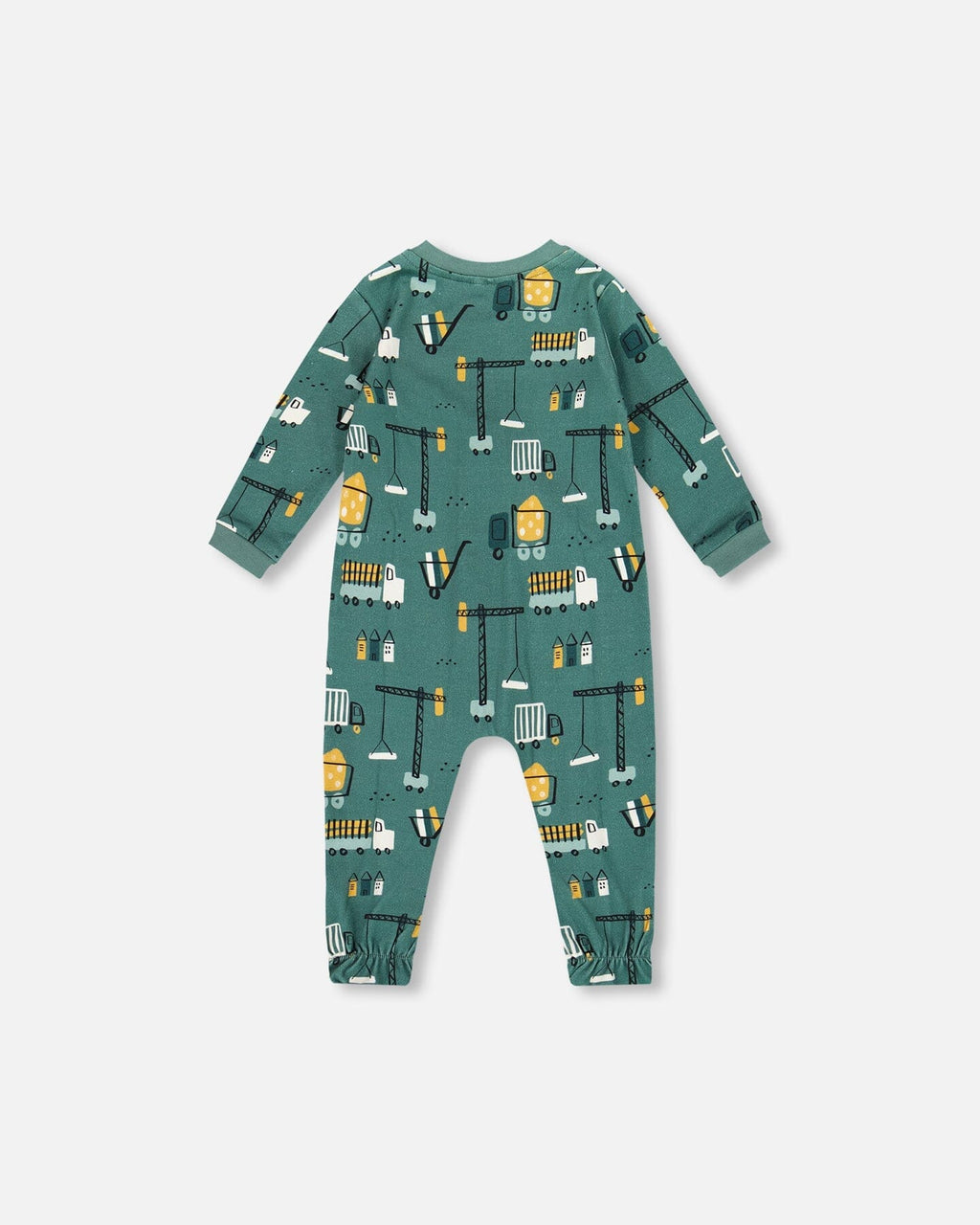 One-Piece Organic Cotton Pajama Teal Construction Print-1