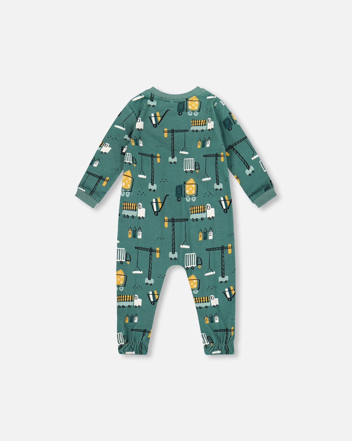 One-Piece Organic Cotton Pajama Teal Construction Print-1