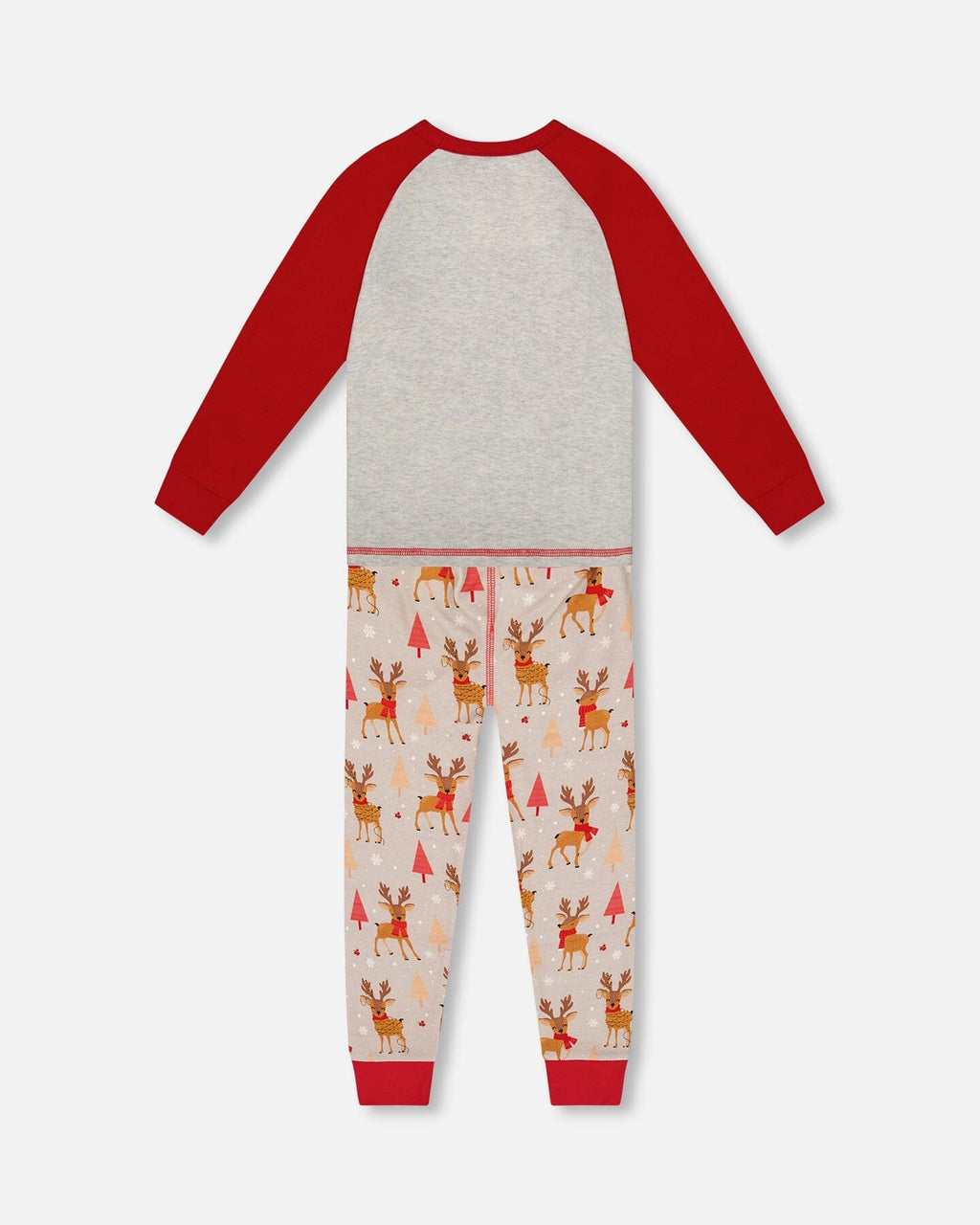 Two-Piece Organic Cotton Pajama Set Beige Reindeer Print-2
