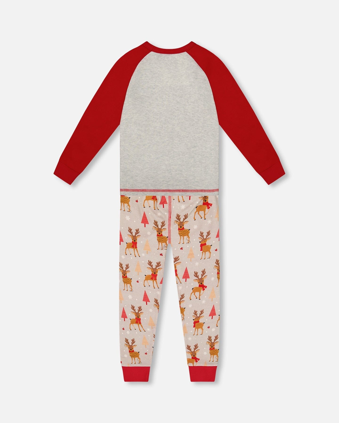 Two-Piece Organic Cotton Pajama Set Beige Reindeer Print-2
