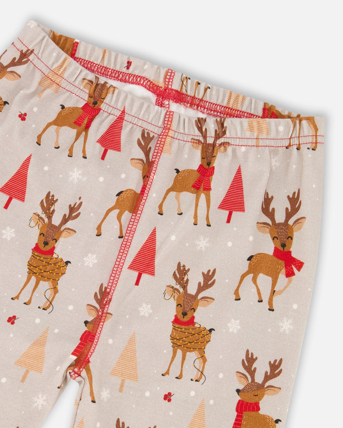 Two-Piece Organic Cotton Pajama Set Beige Reindeer Print-4