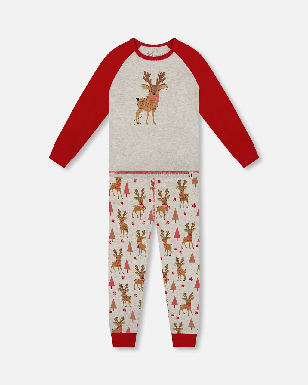 Organic Cotton Two-Piece Pajamas Beige Girly Reindeer Print-0