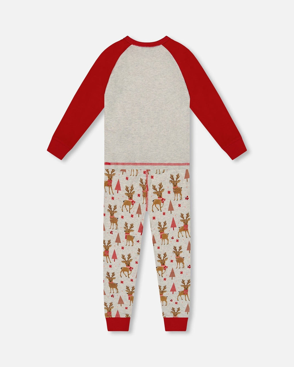 Organic Cotton Two-Piece Pajamas Beige Girly Reindeer Print-2