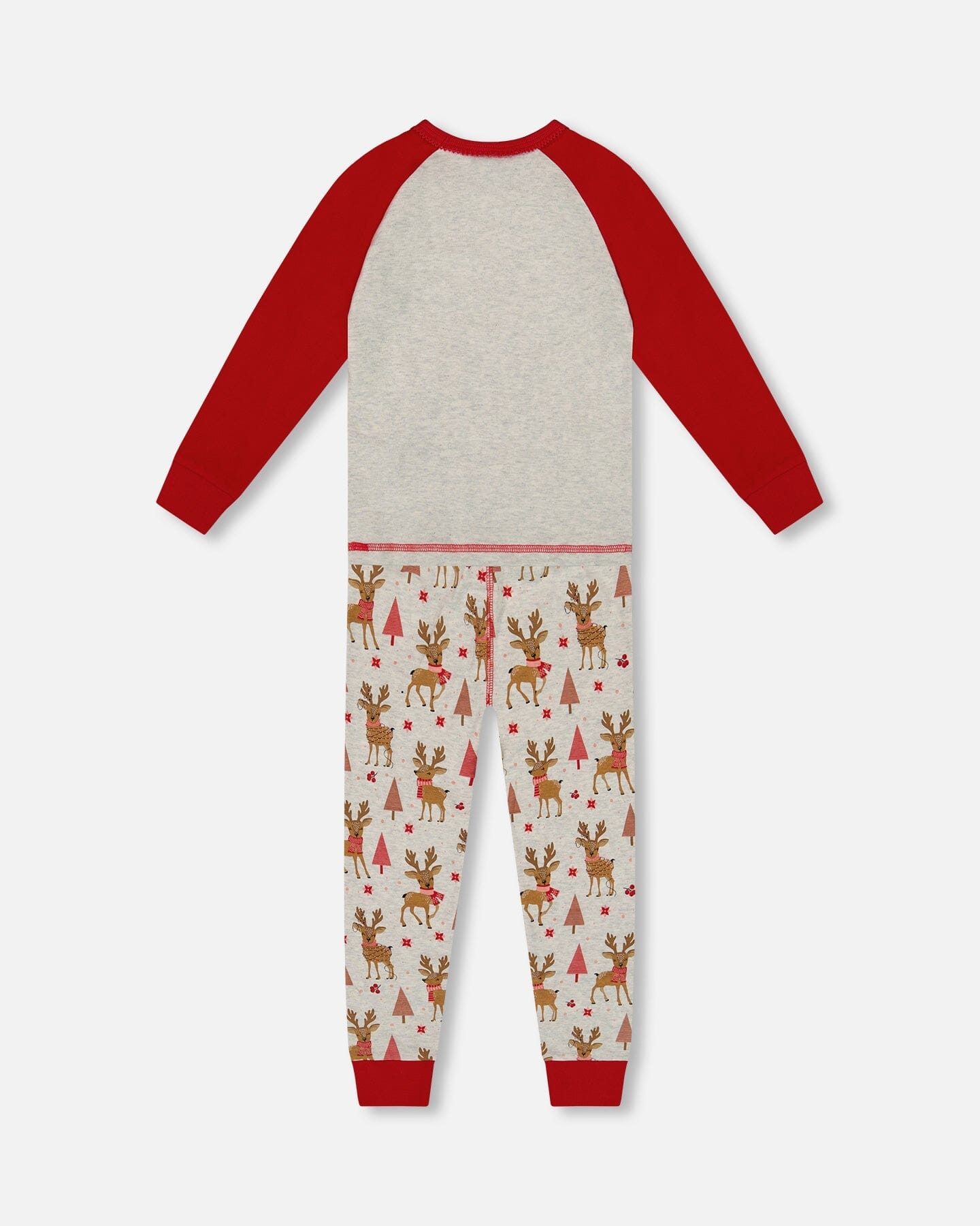 Organic Cotton Two-Piece Pajamas Beige Girly Reindeer Print-2