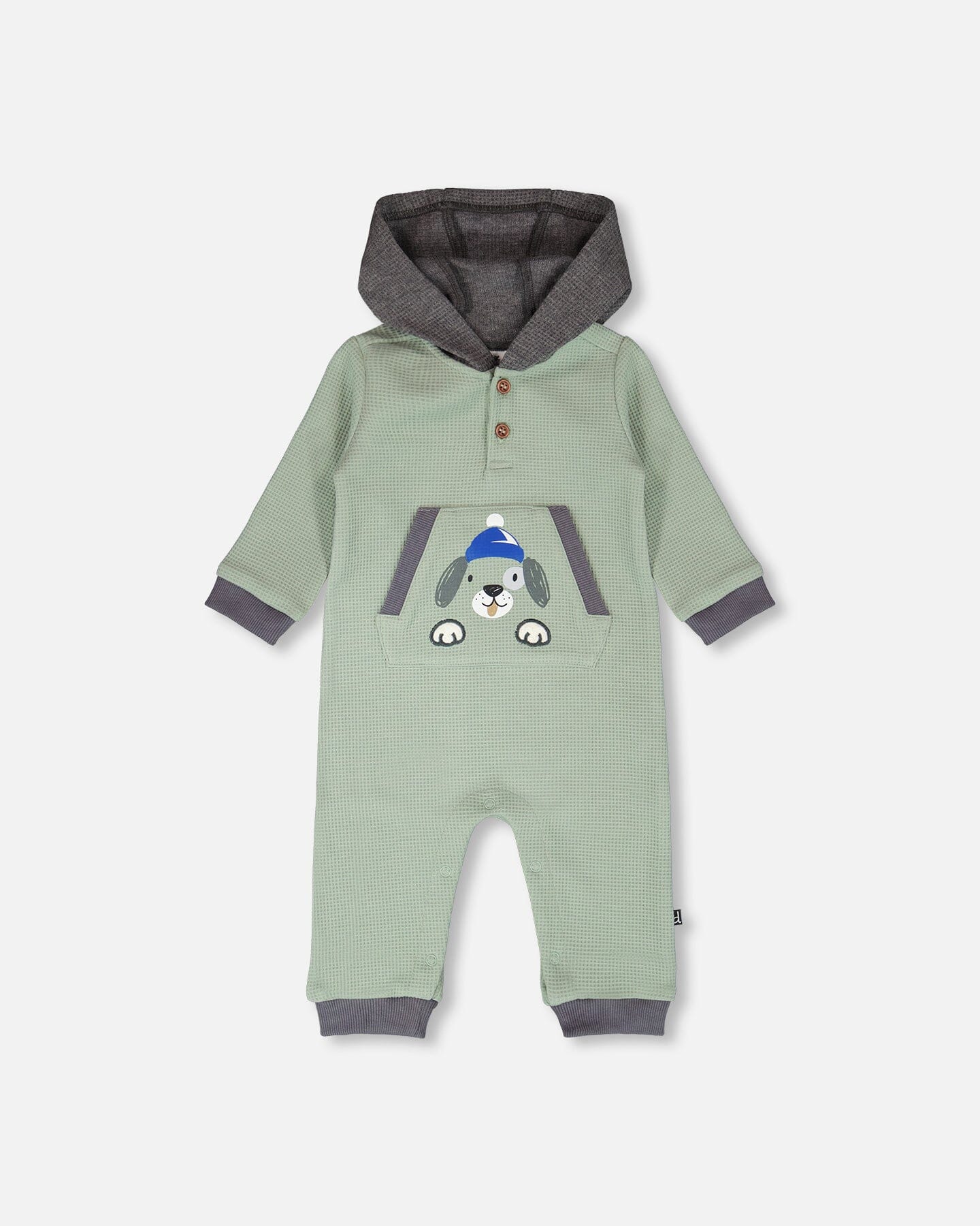 One-Piece Waffle Romper With Pocket Jade Green-0