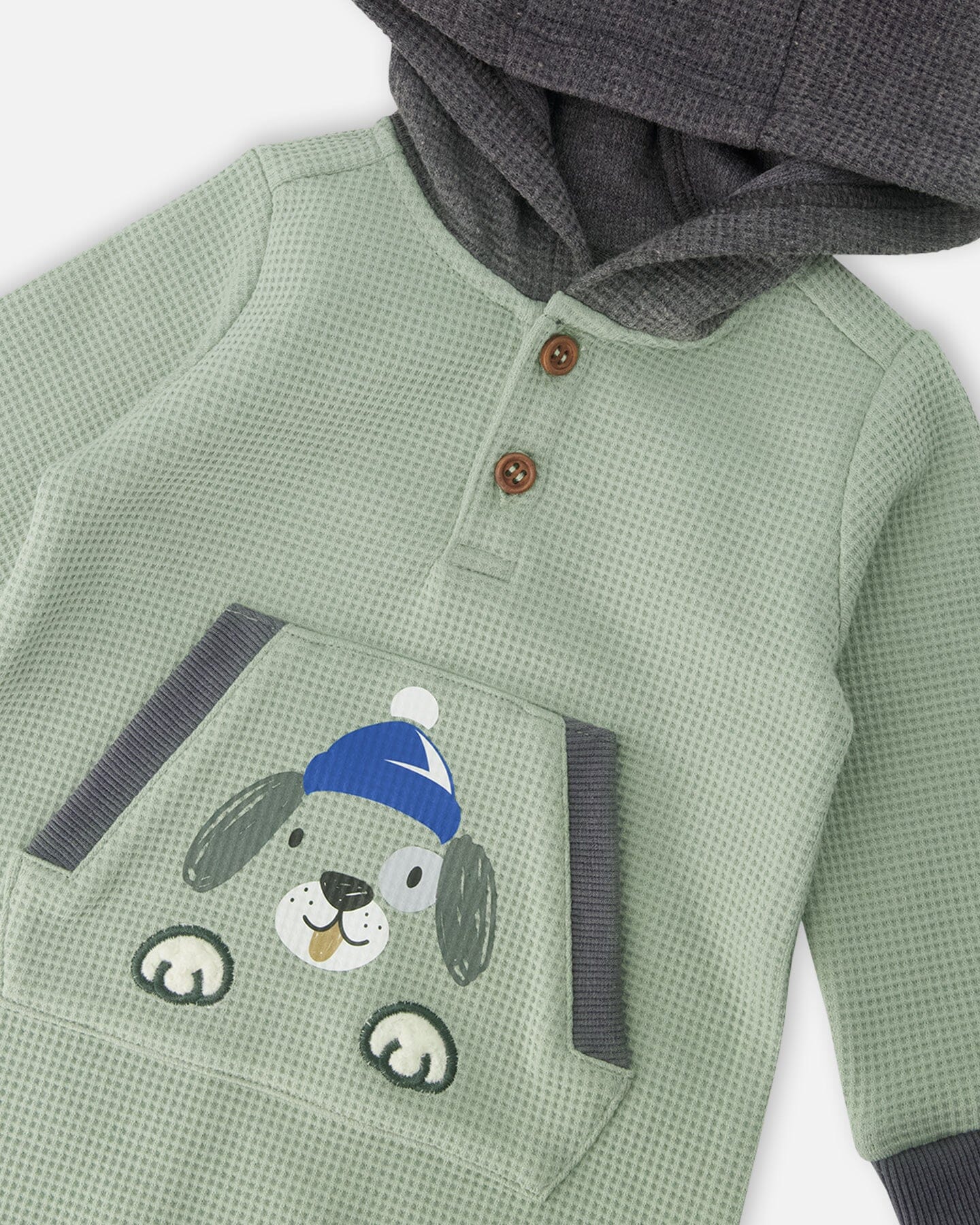 One-Piece Waffle Romper With Pocket Jade Green-2