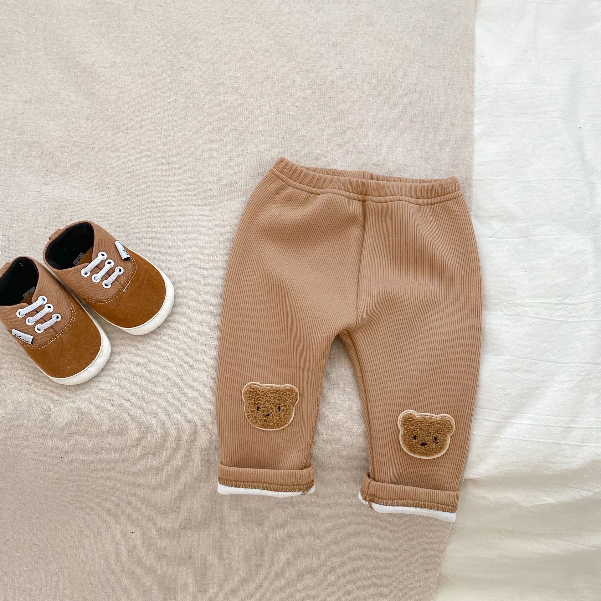 Baby Girl Little Bear Thickened Long Pants In Winter-6